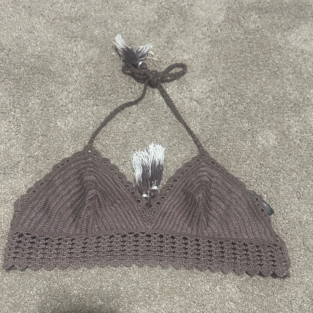 Brown Crochet Halter Swim top